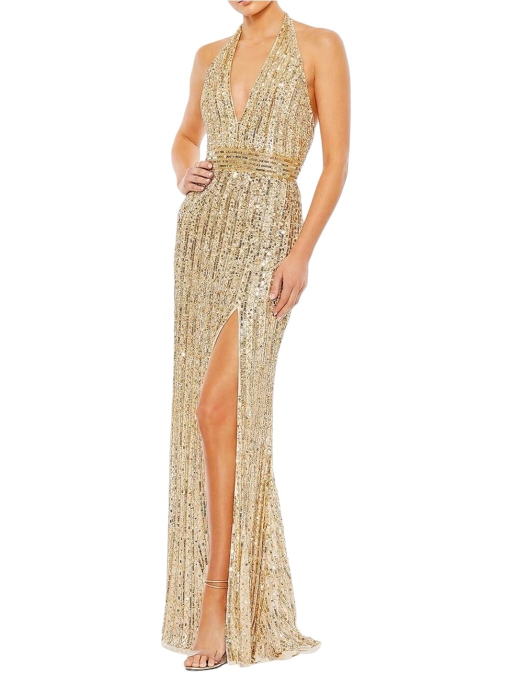Mac Duggal 5759 Sequined
Halter Strap Trumpet
Gown Nude Gold Size 12 NWT - Picture 1 of 11